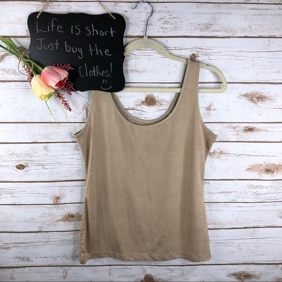 Cache Tops - Cache tan gold textured stretchy sleeveless top